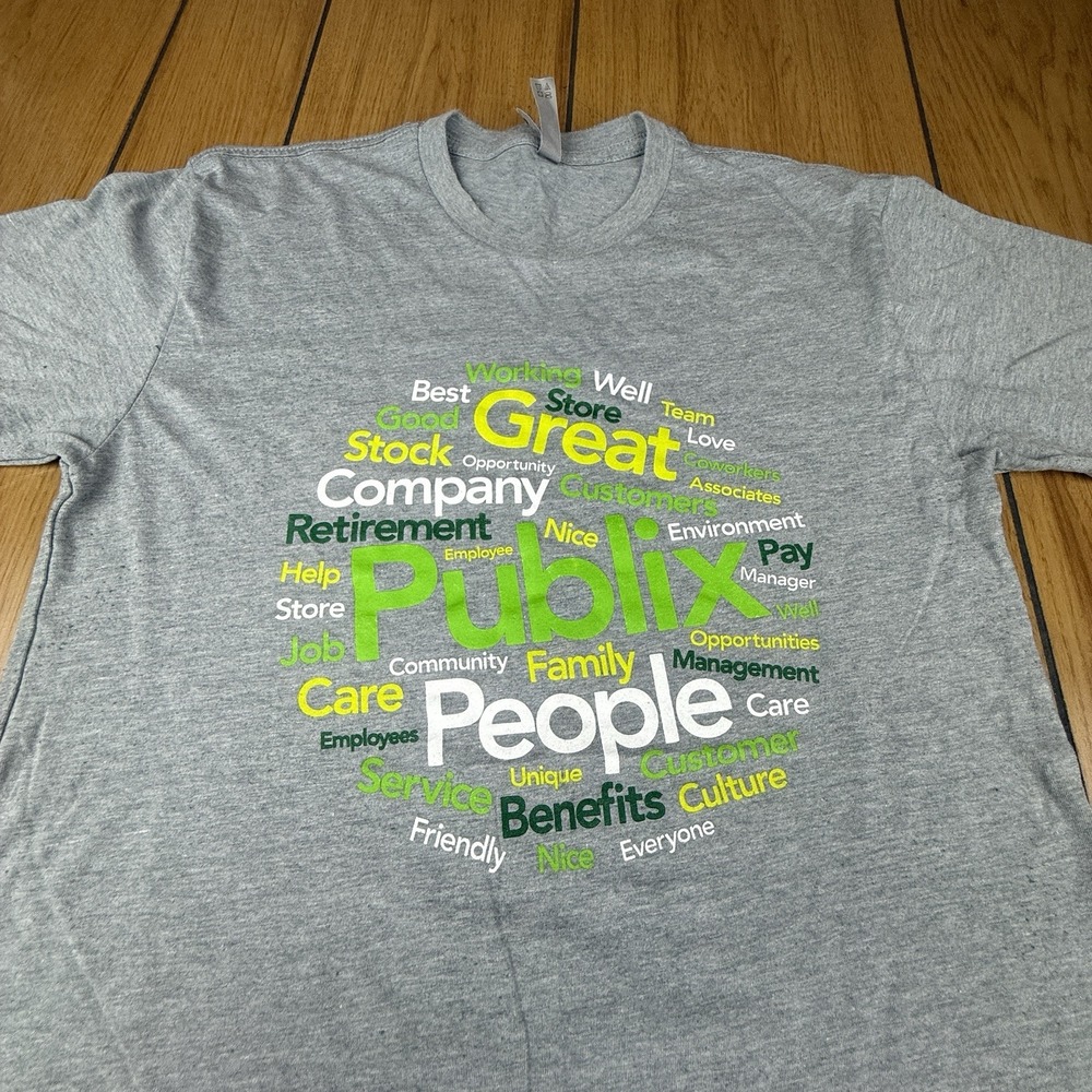 Publix Grocery Great People WORD CLOUD Employee Promotional Gray T SHIRT Small